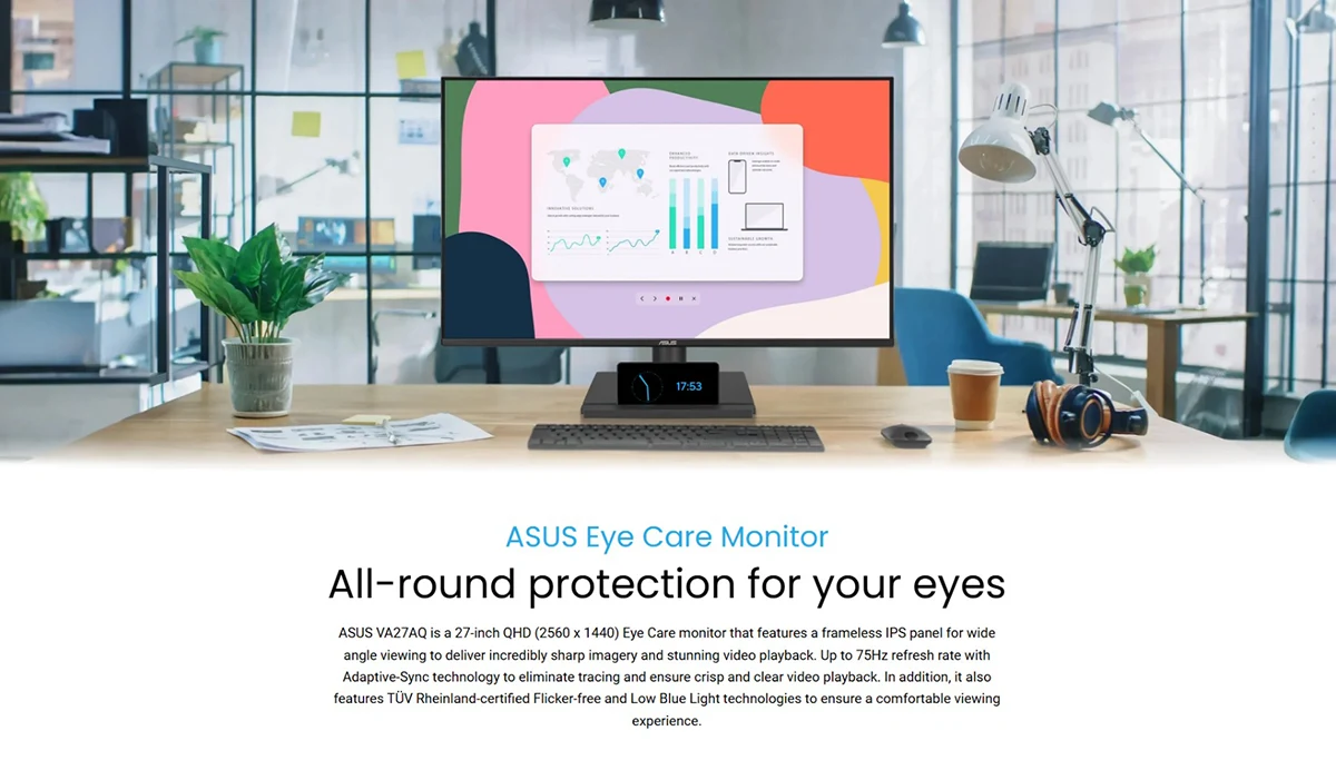 ASUS VA27AQ 27-inch QHD IPS Eye Care Monitor Price in Bangladesh ASUS VA27AQ 27-inch QHD IPS Eye Care Monitor Price in Bangladesh